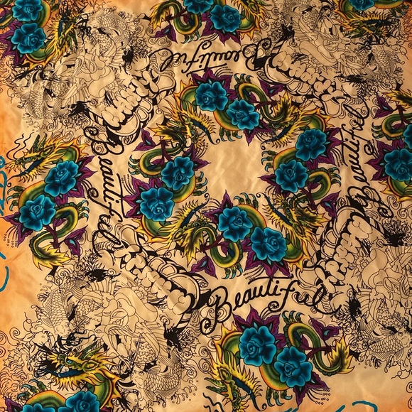 Y2K Ed Hardy by Christian Audigier - beautiful Silk floral Print Scarf - Picture 13 of 13